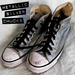 Converse Chuck Taylor All-Stars in METALLIC SILVER foil - 8.5